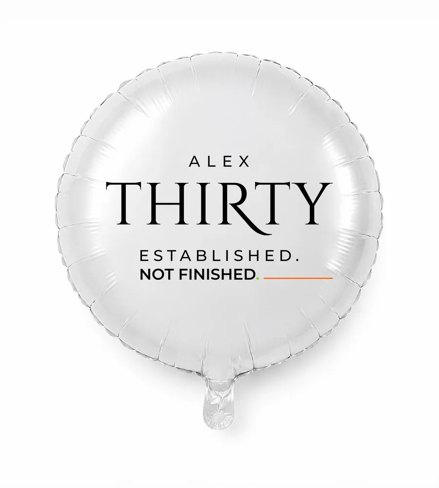 Personalized 30 birthday balloon — Established. Not Finished · Style 02