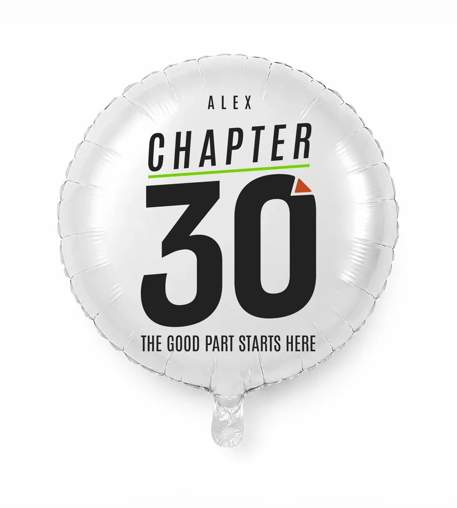 Personalized 30 birthday balloon — The Good Part Starts Here · Style 02
