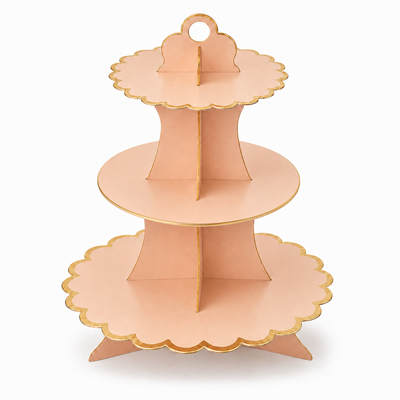 Peach and Gold Trim 3 Tier Cupcake Stand for Showers, Birthdays, and Dessert Displays