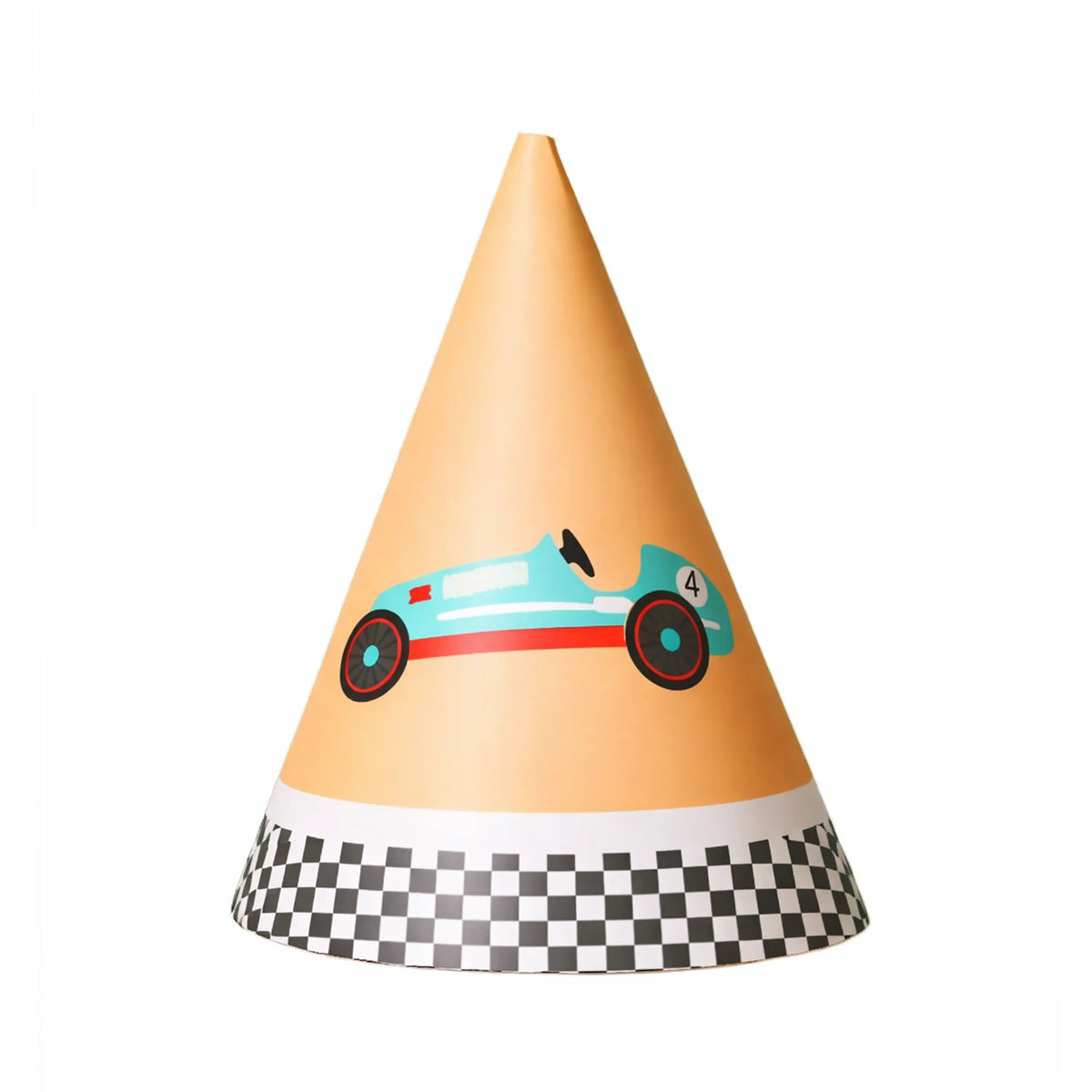 Peach Race Car Birthday Party Hat with Checkered Trim