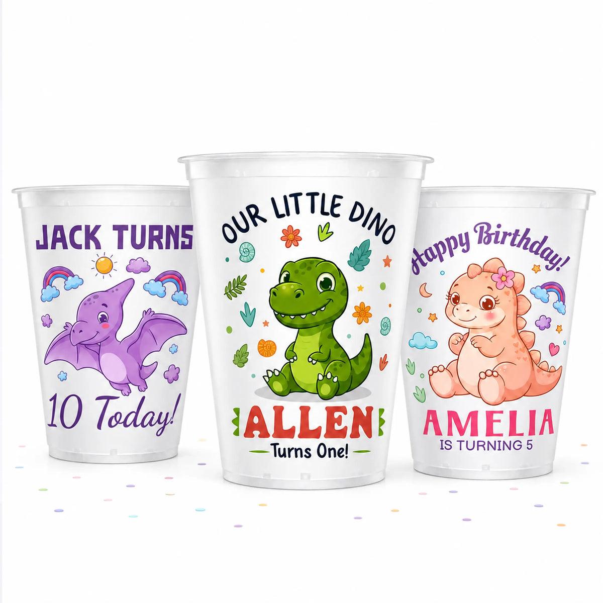 Personalized Dinosaur Birthday Cup Design Styles - 6 Dinosaur Theme Options