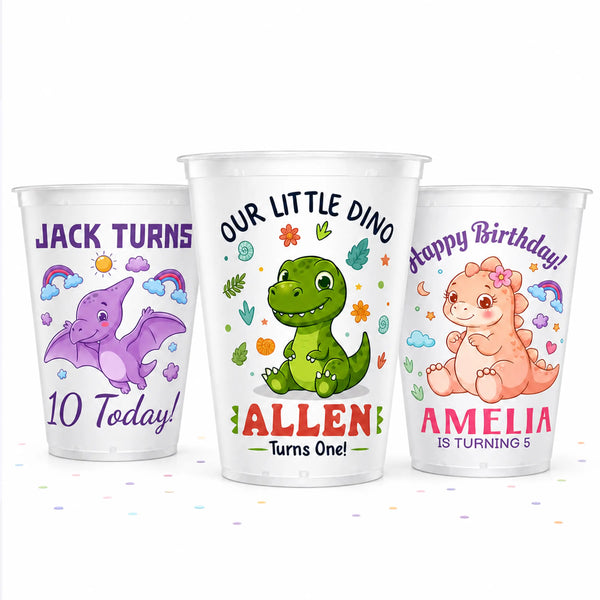 Personalized Dinosaur Birthday Cup Design Styles - 6 Dinosaur Theme Options