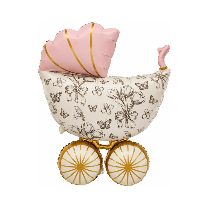 Pink Baby Shower Carriage Foil Balloon, 23 x 29-inch – Floral Baby Shower Balloon