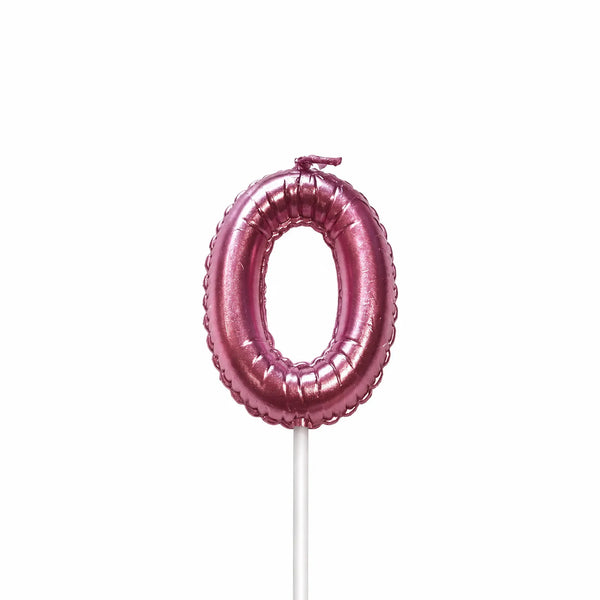 Pink balloon number 0 birthday candle for cake decoration