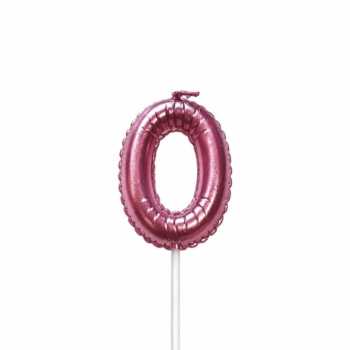 Pink balloon number 0 birthday candle for cake decoration