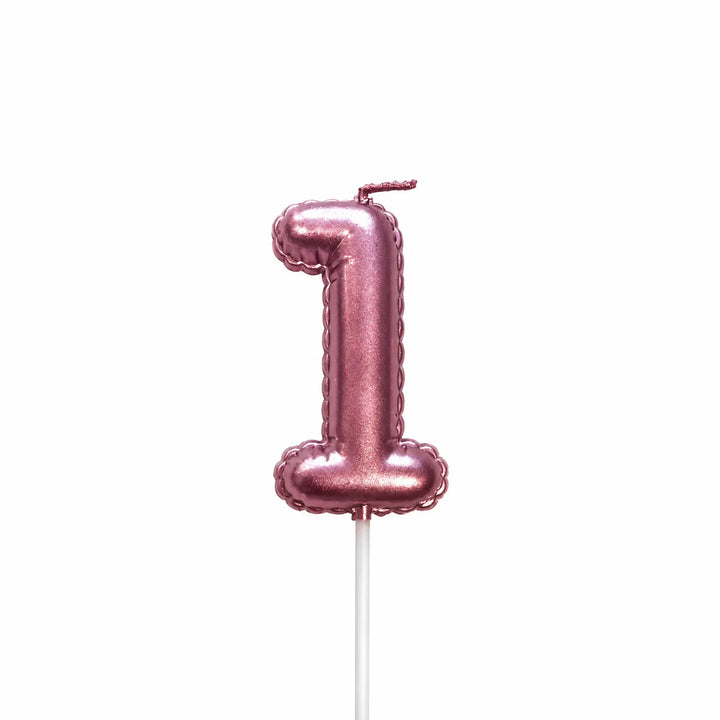 Pink balloon number 1 birthday candle for cake decoration