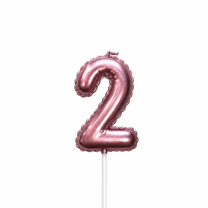 Pink balloon number 2 birthday candle for cake decoration