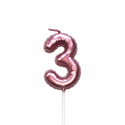 Pink balloon number 3 birthday candle for cake decoration