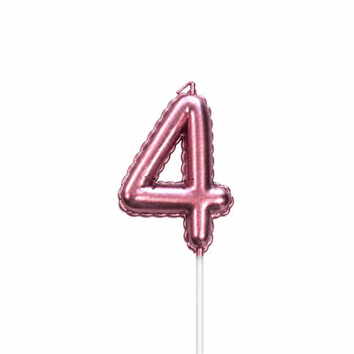 Pink balloon number 4 birthday candle for cake decoration