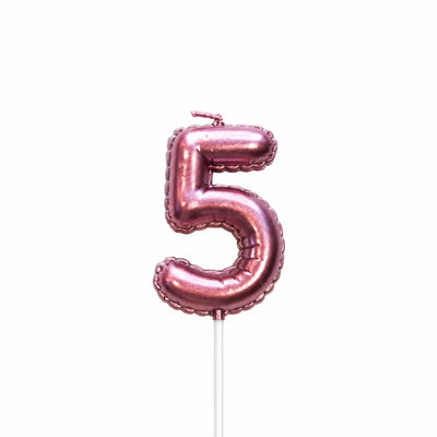 Pink balloon number 5 birthday candle for cake decoration