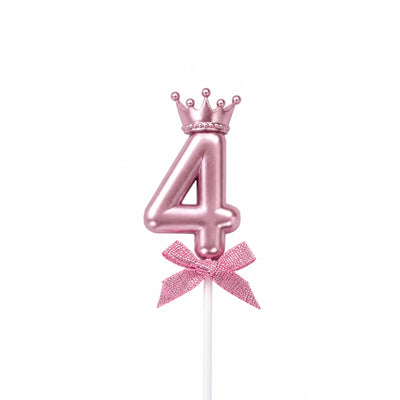 Pink Crown Number 4 Birthday Candle – Metallic Princess Cake Candle