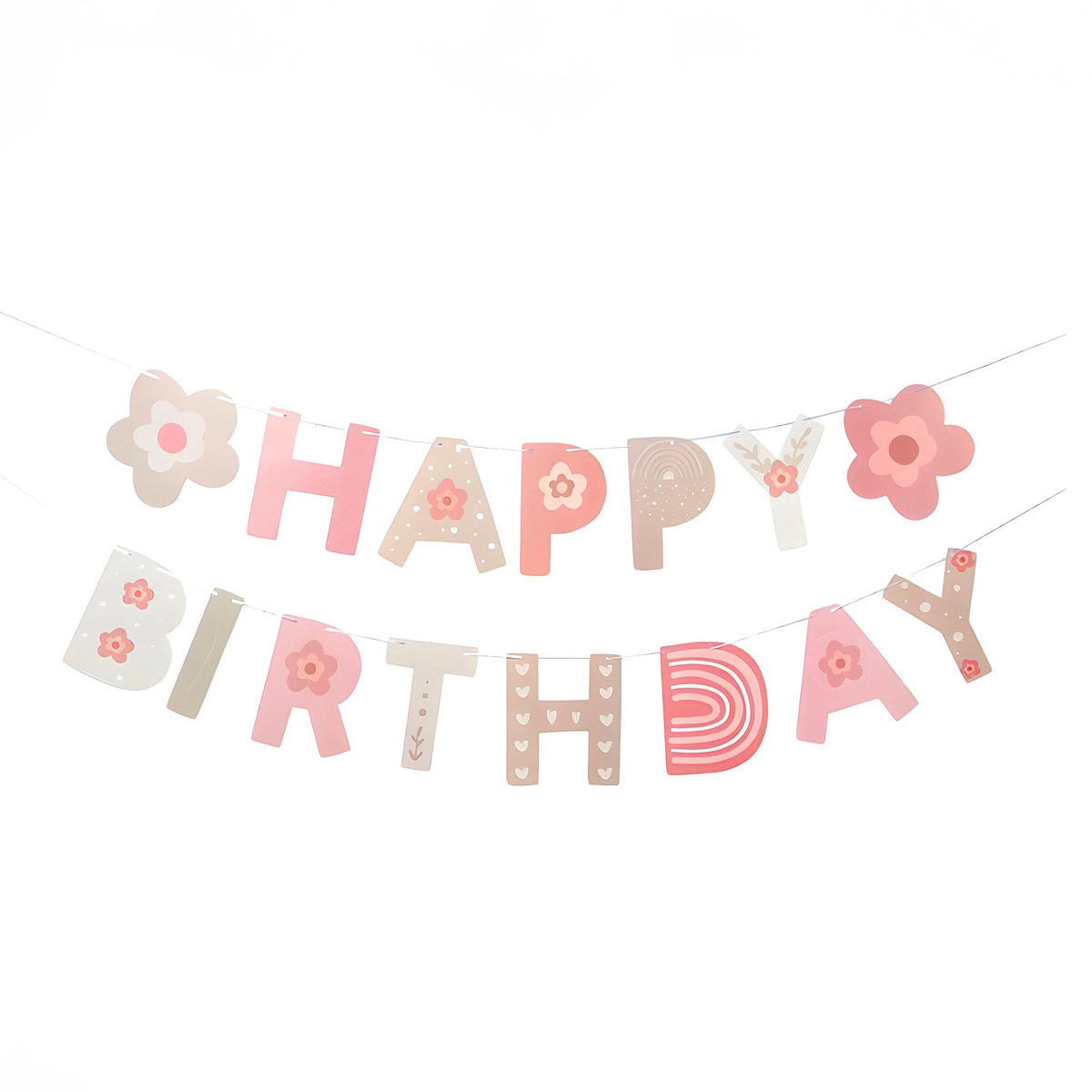 Pink Floral Happy Birthday Banner