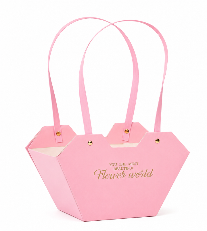Pink Flower Gift Bag with Handles – Elegant Bouquet Gift Bag