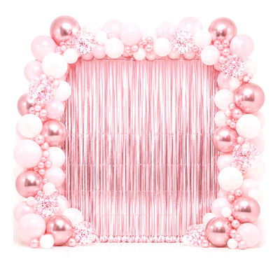 Pink Metallic Foil Fringe Curtain Backdrop for Baby Shower and Birthday Parties
