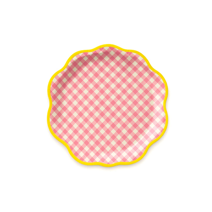 Pink Gingham Scalloped Paper Plate, 9-inch