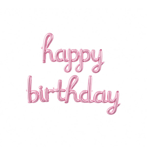 Pink Happy Birthday Script Foil Balloon Banner for Girls Birthday Party Decorations