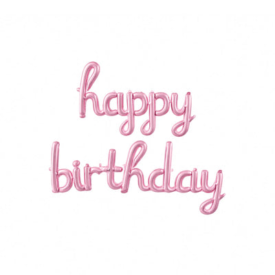 Pink Happy Birthday Script Foil Balloon Banner for Girls Birthday Party Decorations