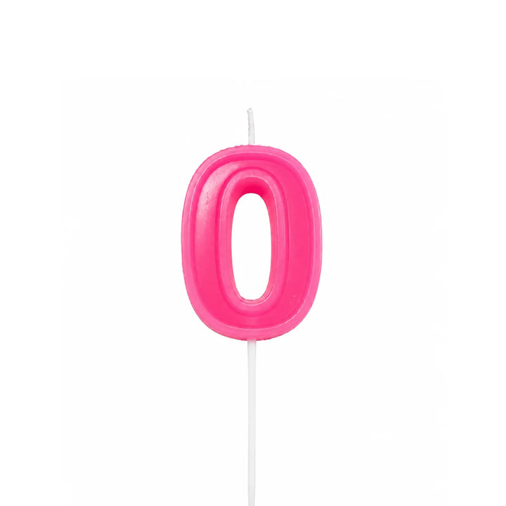 Pink Number 0 Birthday Candle, 2-inch – Cake Candle with White Pick