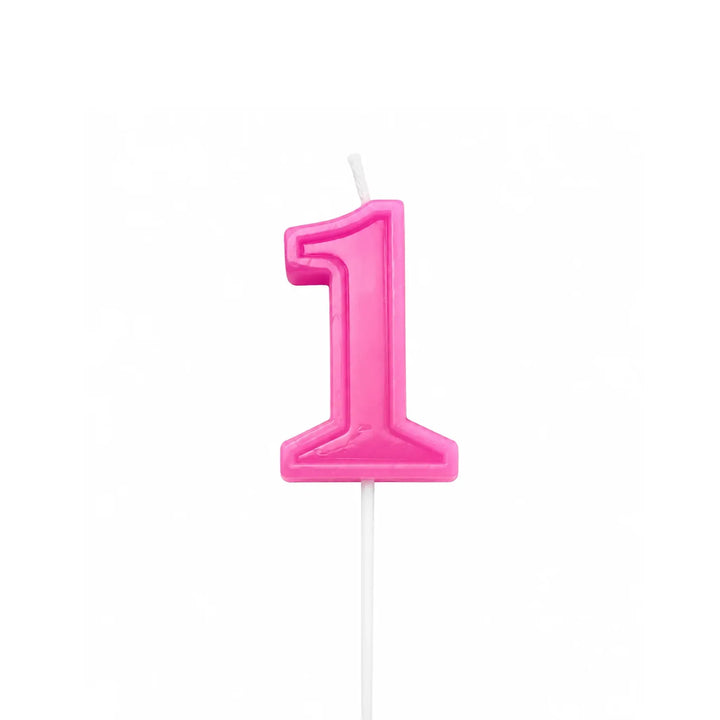 Pink Number 1 Birthday Candle, 2-inch – Cake Candle with White Pick