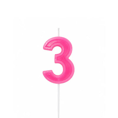 Pink Number 3 Birthday Candle, 2-inch – Cake Candle with White Pick