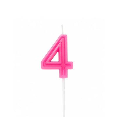 Pink Number 4 Birthday Candle, 2-inch – Cake Candle with White Pick
