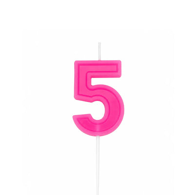 Pink Number 5 Birthday Candle, 2-inch – Cake Candle with White Pick