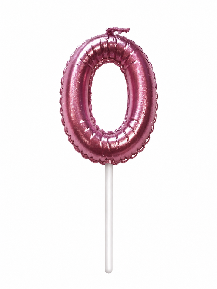 Pink Number Birthday Candle 0 – Metallic Birthday Cake Candle