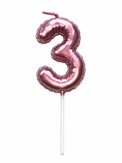 Pink Number Birthday Candle 3 – Metallic Birthday Cake Candle
