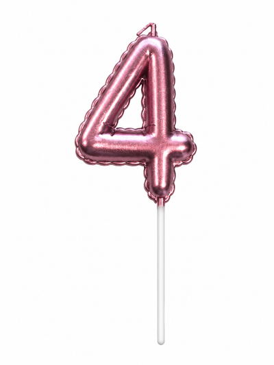 Pink Number Birthday Candle 4 – Metallic Birthday Cake Candle
