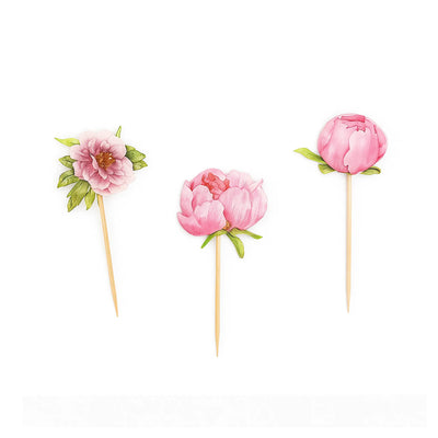 Pink Peony Cupcake Toppers, 6cm – Floral Party Decor
