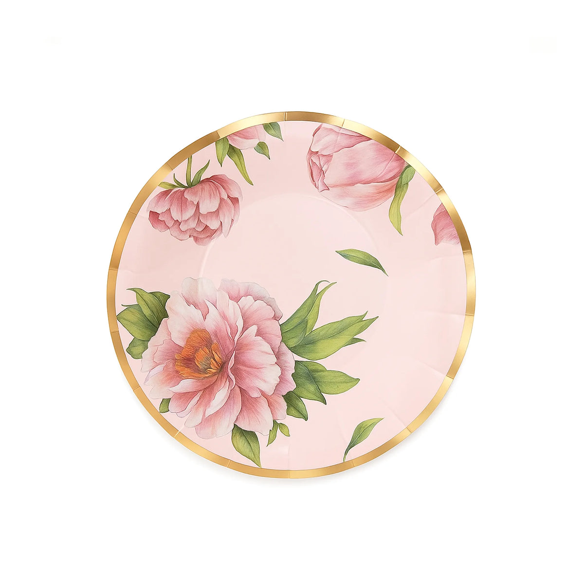 Pink Peony Floral Dinner Plate with Gold Rim, 10.5-inch