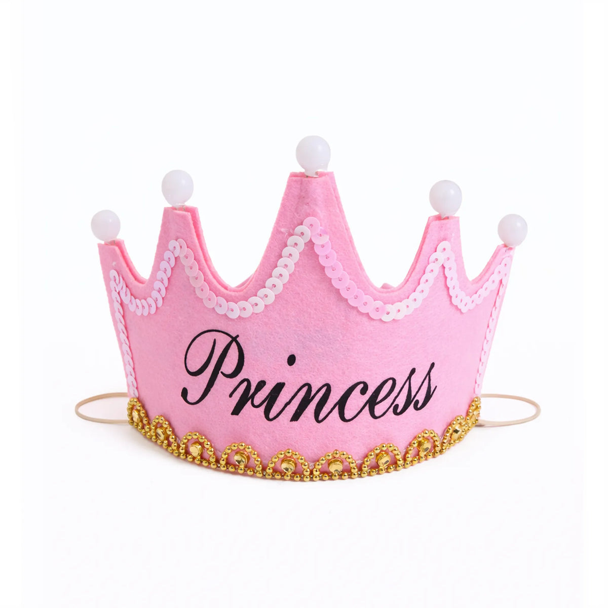 Pink Princess Felt Birthday Crown Party Hat with Gold Trim