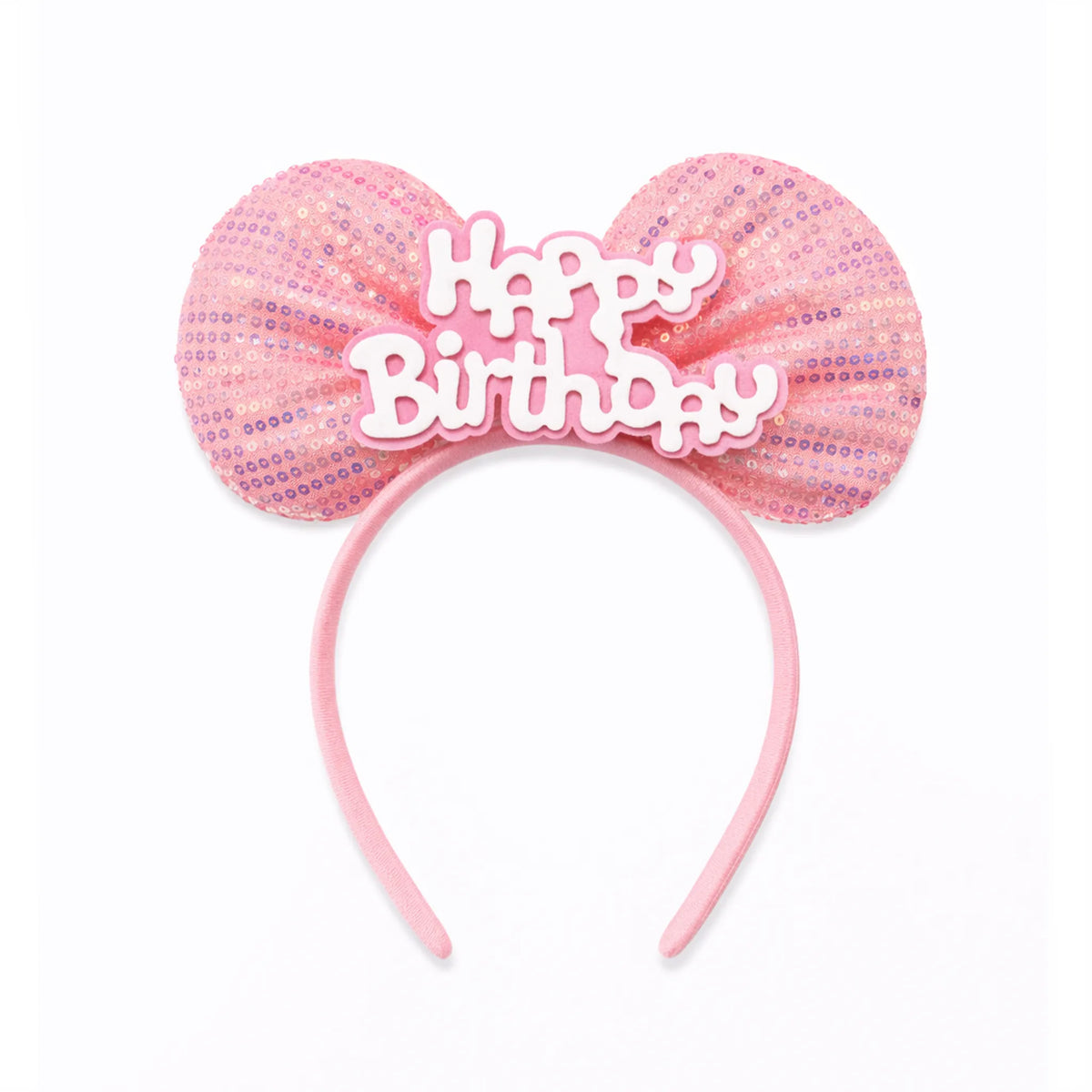 Pink Sequined Happy Birthday Mouse Ear Birthday Headband