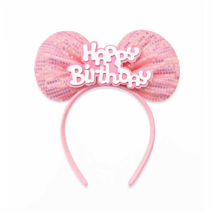 Pink Sequined Happy Birthday Mouse Ear Birthday Headband