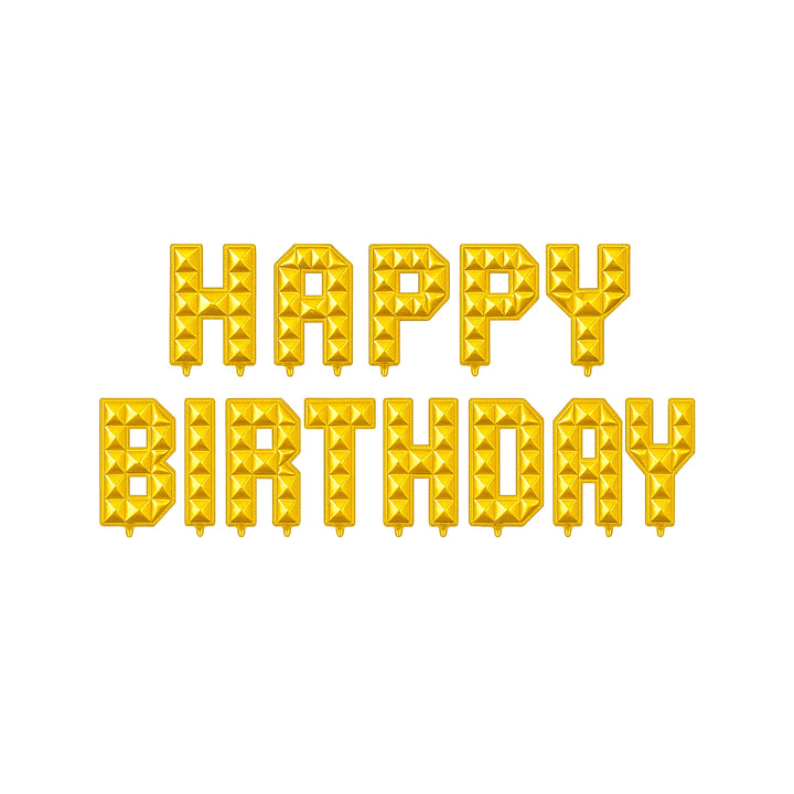 Pixelated Happy Birthday Letter Balloon Banner in Gold, 16-inch