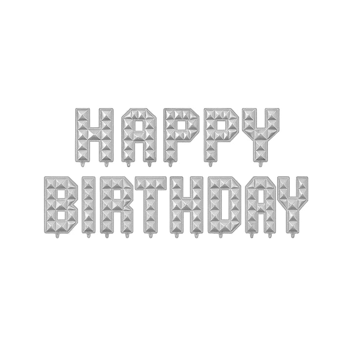 Pixelated Happy Birthday Letter Balloon Banner in Silver, 16-inch