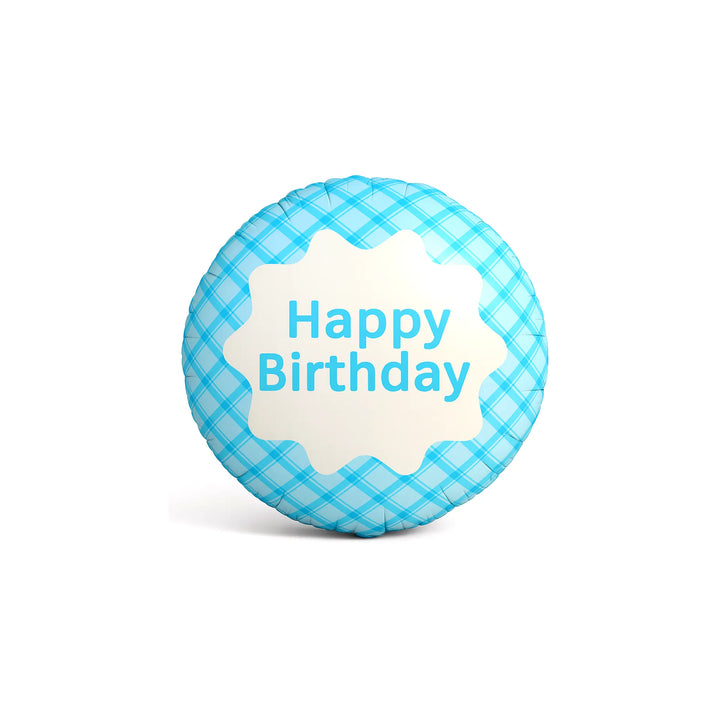 Plaid Happy Birthday Foil Balloon in Blue, 18-inch