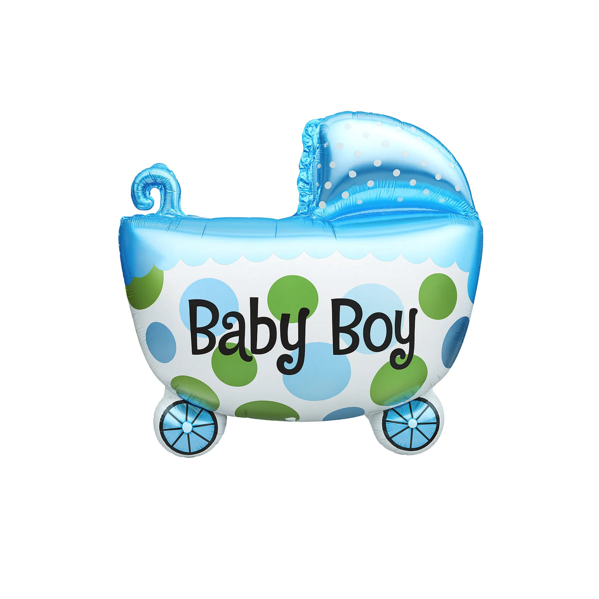 Polka Dot Baby Carriage Foil Balloon in Blue & Green, 25-inch