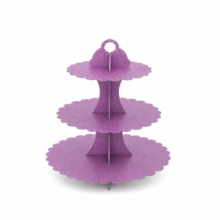3 Tier Purple Cupcake Stand with Scalloped Edges for Cupcakes, Treats, and Party Favors