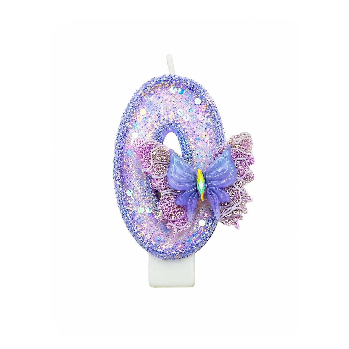Purple Glitter Number 0 Butterfly Birthday Candle