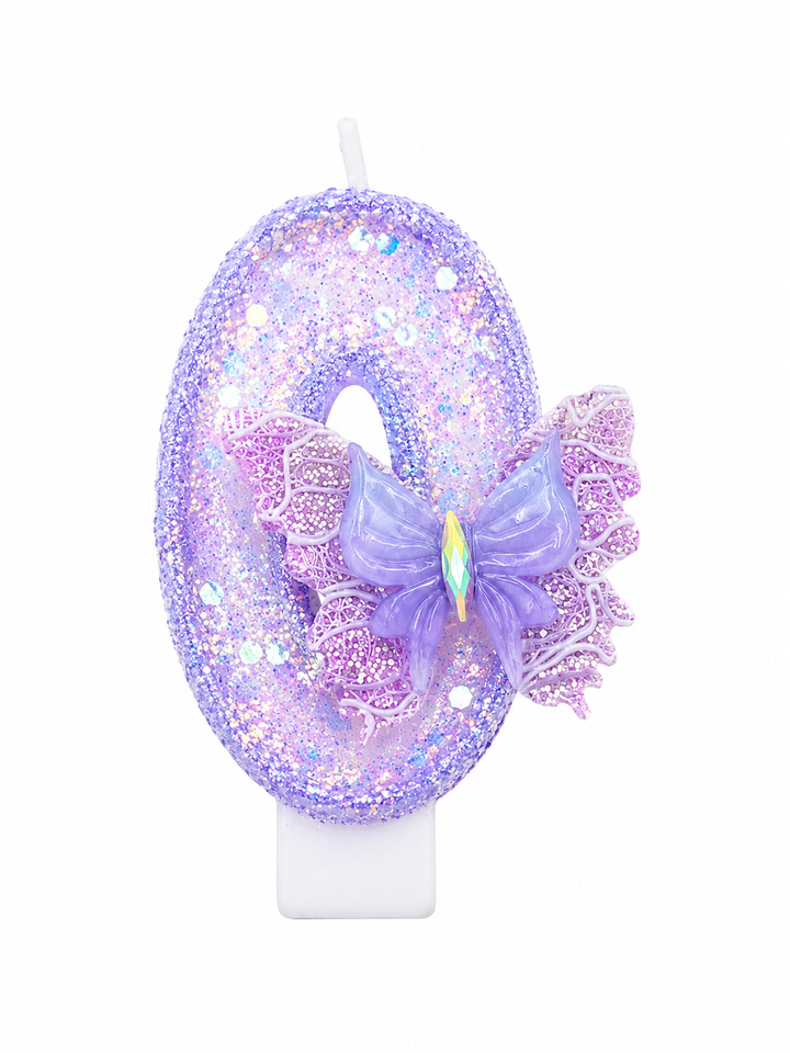 Purple Glitter Number 0 Butterfly Birthday Candle