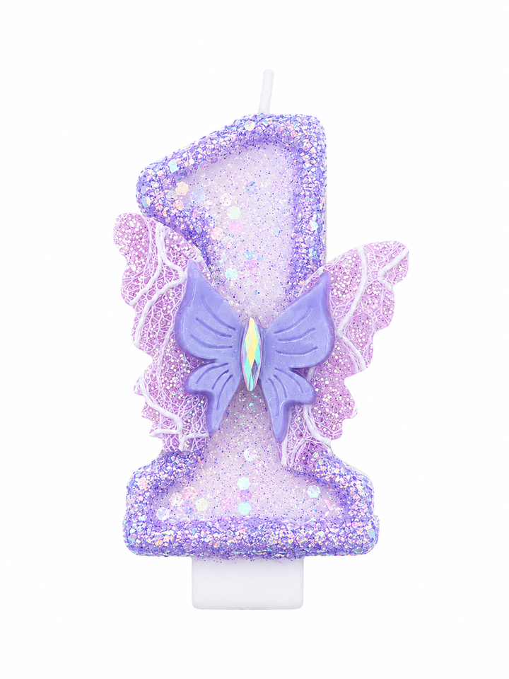 Purple Glitter Number 1 Butterfly Birthday Candle