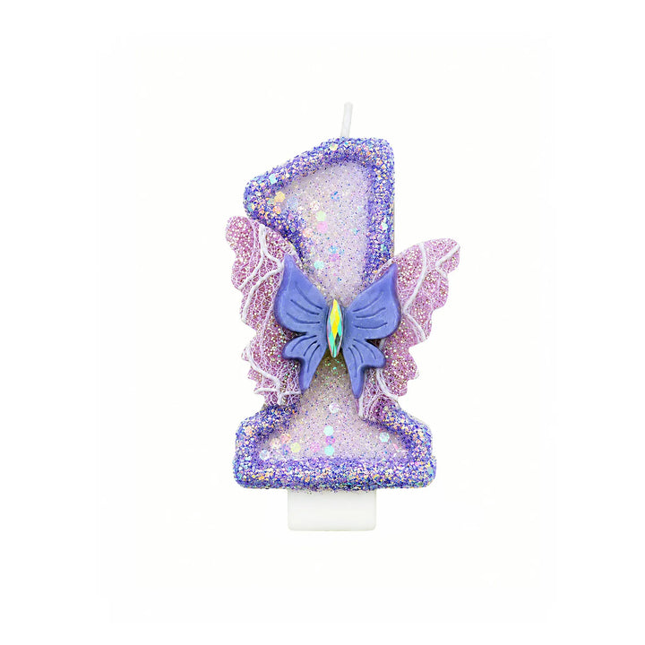 Purple Glitter Number 1 Butterfly Birthday Candle