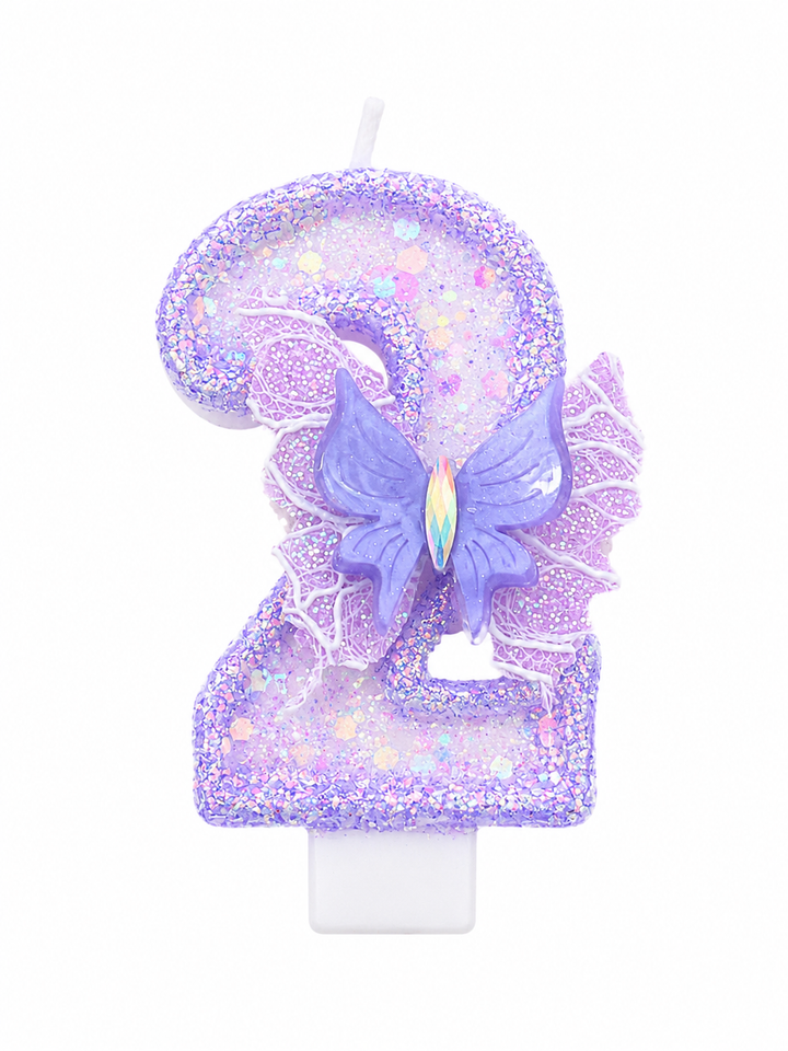 Purple Glitter Number 2 Butterfly Birthday Candle