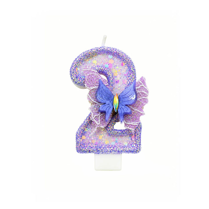 Purple Glitter Number 2 Butterfly Birthday Candle