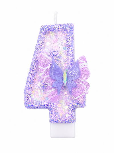 Purple Glitter Number 4 Butterfly Birthday Candle