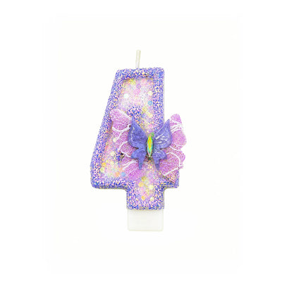 Purple Glitter Number 4 Butterfly Birthday Candle