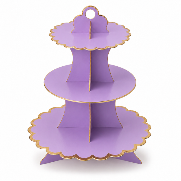 Purple and Gold Trim 3 Tier Cupcake Stand for Cupcakes, Treats, and Party Favors