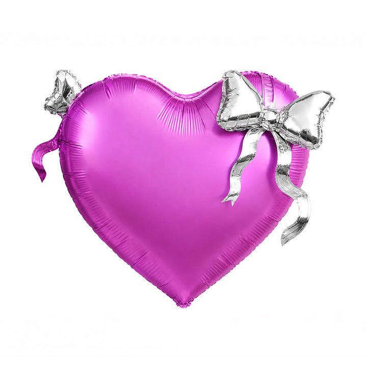 Purple Heart Foil Balloon with Silver Bow, 35.4 x 22.4-inch – Birthday and Party Balloon