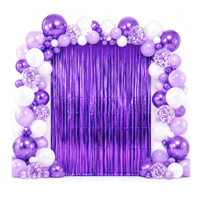 Purple Metallic Foil Fringe Curtain Backdrop for Birthday Party Decorations